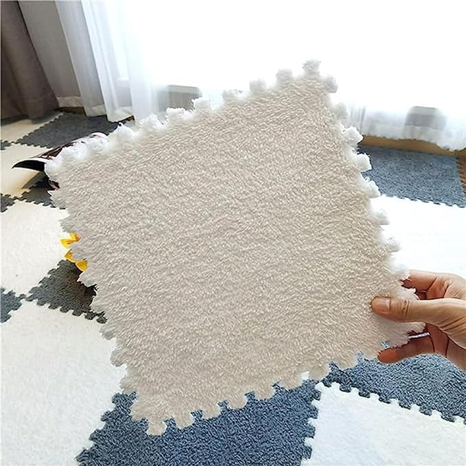 12pcs Plush Puzzle Foam Floor Mat, Cute Soft Fluffy Interlocking Square Foam Tiles Area Rugs Carpet for Parlor Bedroom Decoration(11.8x11.8x0.55in, Pink)
