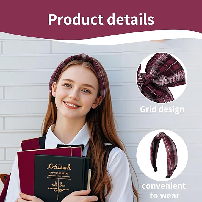 5 Pcs Striped Headband Set with Hair Knotted Scrunchies Bow, Padded Headbands for Women, Christmas Hair Bows & Clips Accessories for Girls (Red-A)