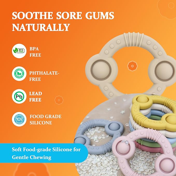 Easter Teething Toys for Newborns 0-3-6Months Food-Grade Silicone BPA-Free Anti-Choking One-Piece Design Soft & Non-Toxic First Teether for Tiny Hands Easy Grip, Gentle Gum Massage, Multi-Color 3-Pack