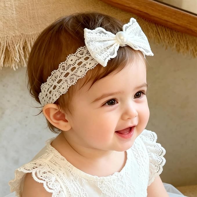 Baby Girls Cute Lace Bow Headband Soft Cotton Elastic Hair Accessories for Toddlers Newborns Ideal for Birthdays Baby Shower Photoshoots Special Occasions