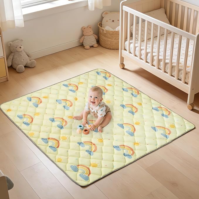 47"x47" Baby Playpen Mat - Thicken Foam Cushioned Playmat for Babies Toddlers Infants - Foldable Baby Play Mat for Floor Non-Slip & Machine Washable, Rainbow