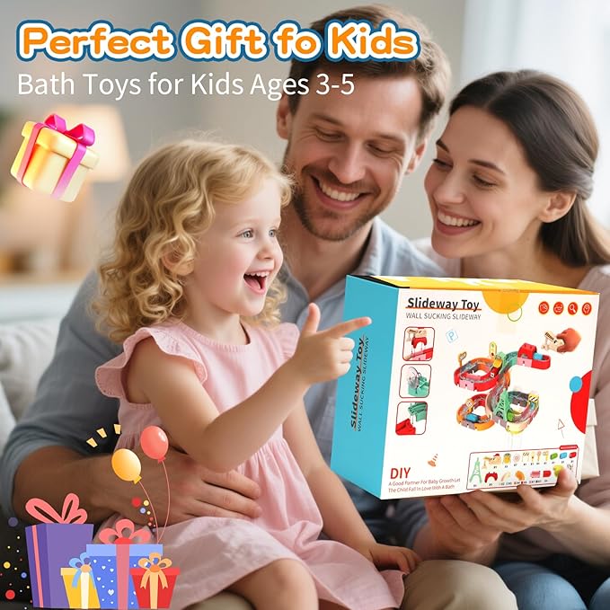Kids Bath Toys for Kids Ages 4-8 3-5 with Magnetic Car Bath Toys Mold Free & DIY Slides Tracks Bathtub Shower Toys Birthday Gifts for Toddlers 2-4 5 6 7 8 Year Old Boys Girls (47 PCS)