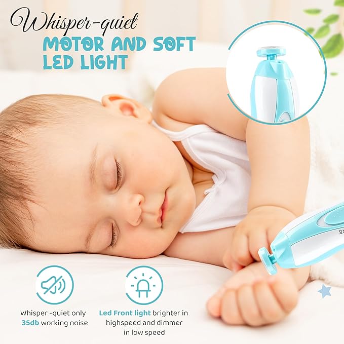 6 in 1 Baby Nail Clippers & File Kit - Nail Trimmer Electric with LED Light & 6 Replaceable Grinding Heads for Safe & Easy Finger & Toe Nail Care & Polish of Babies, Infants, Toddlers, Kids & Newborn