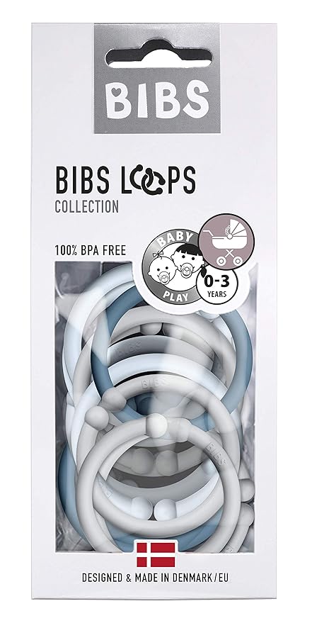 BIBS Loops 12-Pack, BPA Free, Made in Denmark, OneSize (0-36 Months), Cloud/Baby Blue/Petrol