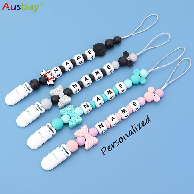 Personalized Pacifier Clip with Name - Customized Handmade Pacifier Holder for Babies, Fits All Pacifiers (Green)