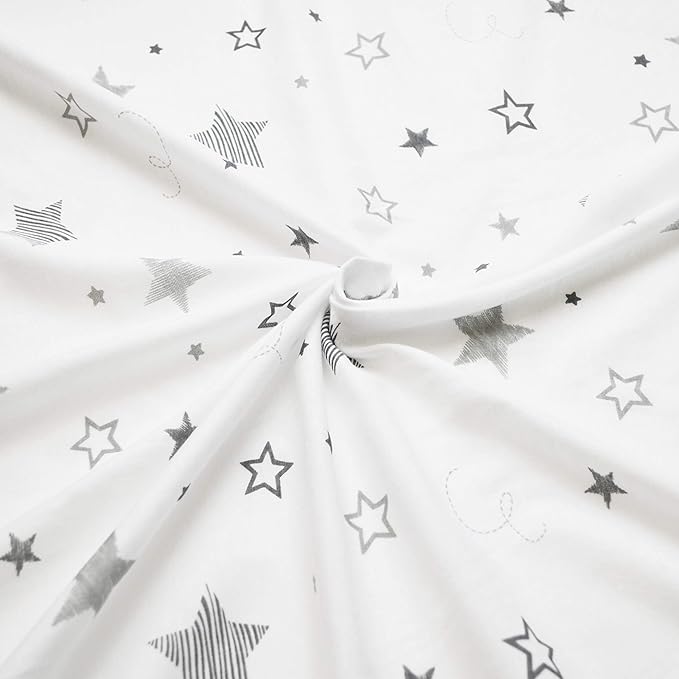American Baby Company 100% Natural Cotton Fitted Pack and Play Sheet 39" x 27" - Soft & Breathable Pack N Play Sheet for Playpen, Playard & Mini Crib Mattress, Super Stars, for Boys & Girls