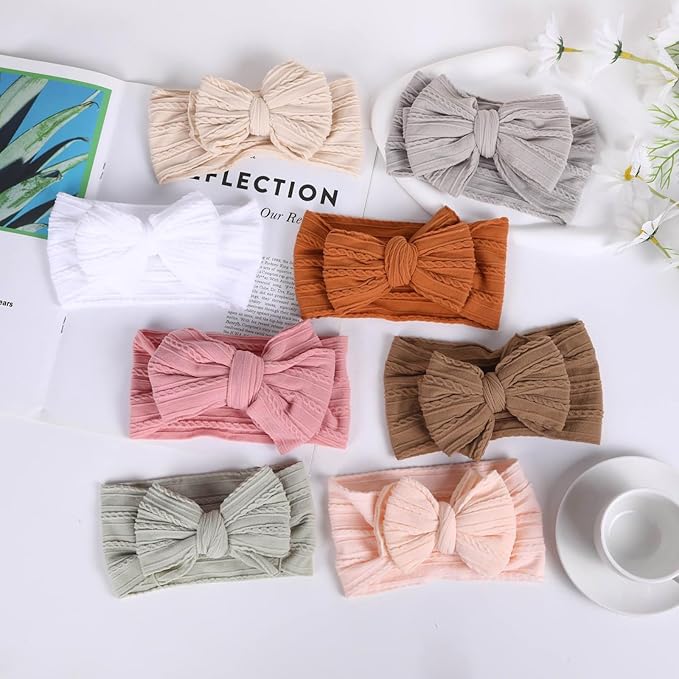 8 Pcs Baby Bows Headbands Soft Nylon Hairbands Super Elastic Headband Hair Accessories For Baby Girls Infant Toddler Essentials (8 Color-Green, Mid)