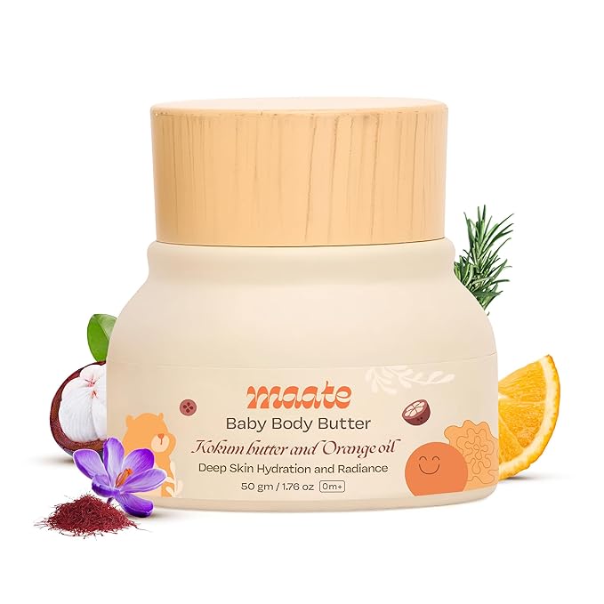 MAATE Baby Body Butter (50 gm) | Enriched with Pure Kokum Butter, Shea Butter, Orange & Saffron Oil | Baby Cream For Face, Skin & Body | Baby Body Butter For Kids 0-12 years | Baby Moisturizer Cream