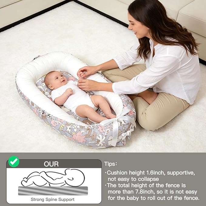 Baby Support Cushion | Organic Cotton Infant Support Cushion | Reversible, Adjustable & Portable Floor Cushion | Soft, Breathable, Washable Cover