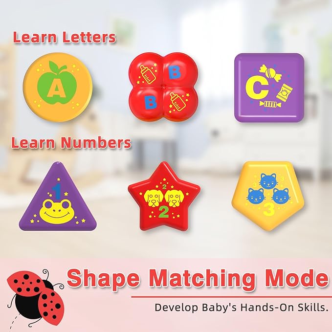 Baby Crawling Toys 6-12 Months,Musical Ladybug Crawling Toy for Infants 0-3-6 7 8 9 10 12-18 Months,Early Education Light Up Music Walking Toys,Shape Matching,Tummy Time Toys for Boy Girl Gift (Red)