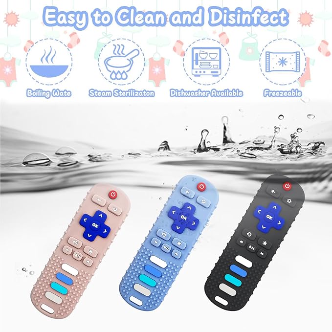 YAPROMO 2Pcs Teething Toys, Silicone TV Remote Teethers for Baby Toy Remote Teethetr for Infant Toddler Kids/Boy/Girl, BPA Free and Refrigerator Safe