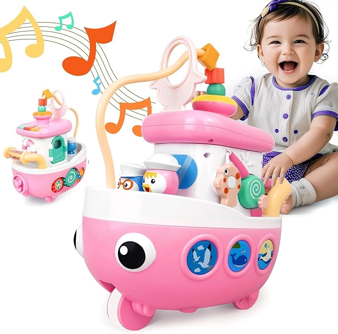 Love&Mini Toys for 1+ Year Old Girls - 9-in-1 Baby Boat Musical Toys Music and Sound, First Christmas 1st Birthday Gifts for 1+ Year Old Girls Gifts