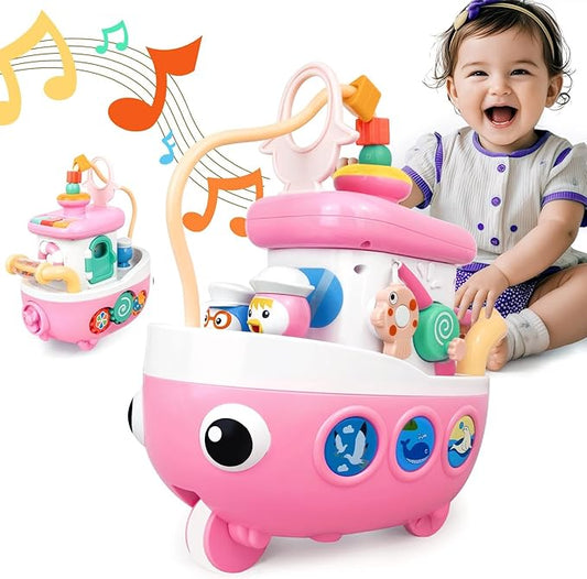 Love&Mini Toys for 1+ Year Old Girls - 9-in-1 Baby Boat Musical Toys Music and Sound, First Christmas 1st Birthday Gifts for 1+ Year Old Girls Gifts