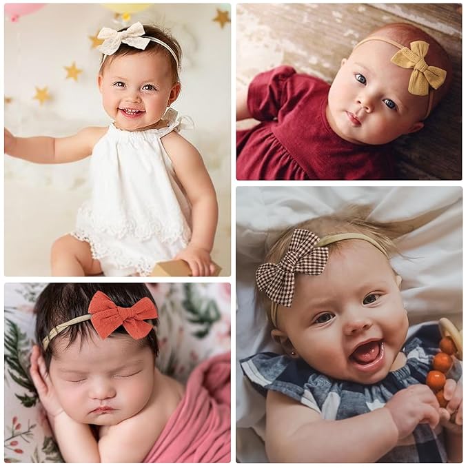 AQOKKA Baby Girl Headbands with Bows Soft Nylon Newborn Toddler Hairbands Handmade Baby Hair Accessories for Infant Girls Kids
