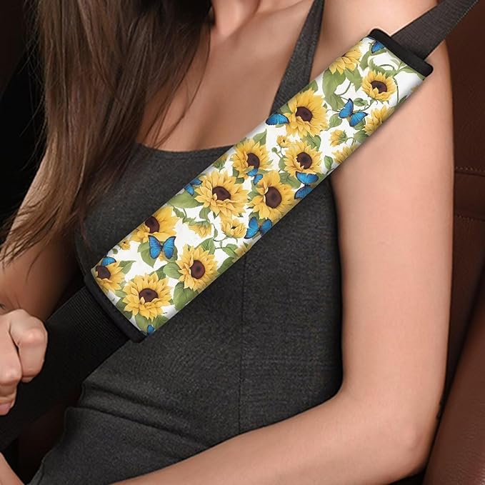 AFPANQZ 1 Pair/Set Butterfly Sunflower Safety Seatbelt Cover Car Auto Seat Belt Pads Covers Comfortable Driving Car Seats Accessories Backpack Bags Strap Pads Cushion