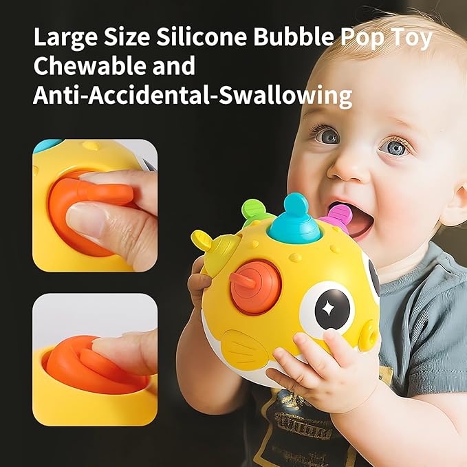 Baby Wobble Toys, Infant Rolypoly Tumbler Musical Wobbler Toy with Silicone Bubble for Teething Sensory Play, Baby Tummy time Toys for Newborn 3 6 12 Months Gifts for Toddler Boys Girls