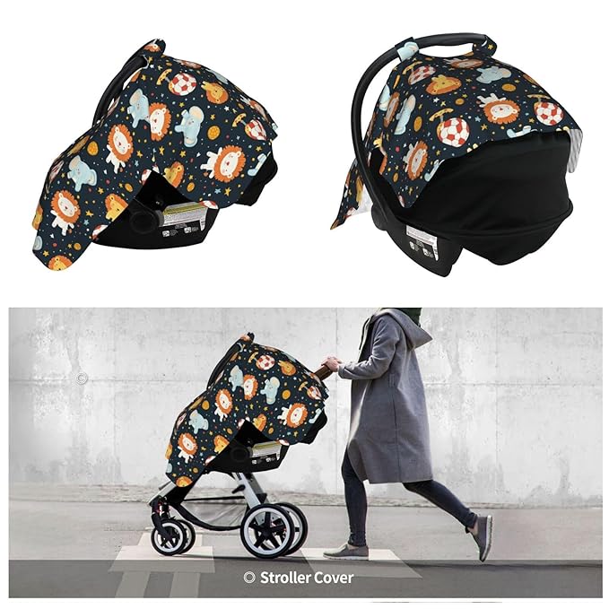 Little Elephant and Lion Baby Car Seat Canopy and Nursing Cover for Breastfeeding Multi-Use Cover Lightweight Infant Stretchy Carrier Carseat Winter Cover for Newborn Girls Boys