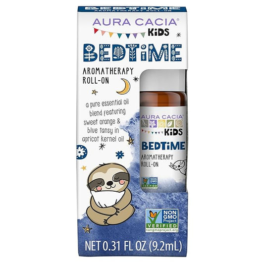 Aura Cacia Kids Bedtime Roll-On - Gentle Essential Oil Blend with Lavender, Citrus, and Frankincense for Sleep Routine | 0.31 Fl Oz (Pack of 1)