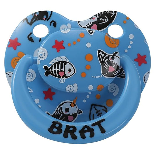 Adult Sized Soft Silicone Pacifier: Large Shield Cute Paci Shark Design - Butterfly Shaped Binky for Anxiety Blue