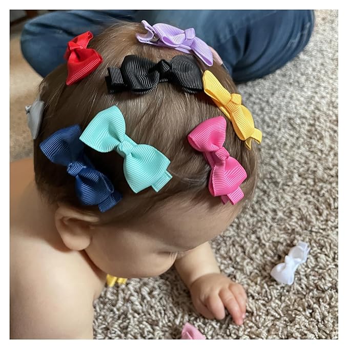 Baby Hair Clips 60 Colors Baby Girls Fully Lined Baby Bows Hair Pins Tiny 2" Hair Bows Alligator Clips for Baby Girls Infants Toddlers Multicolor