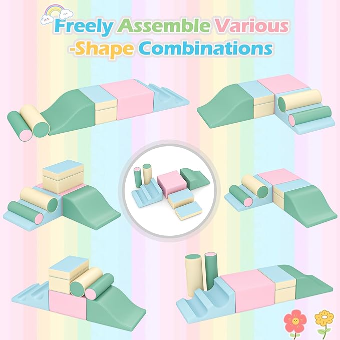 TOLEAD Foam Climbing Blocks for Girls Toddlers,Pink Soft Play Set Ball Pit,Climb & Crawl Foam Playset for Kids, Toddler Climber Indoor with Pad,Easy to Clean