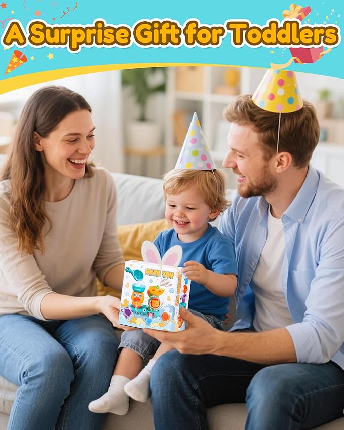 Baby Bath Toys for Kids Ages 1-3 2-4 Toddler Bathtub Water Toys with 3 Strong Suction Cups Battery-Free Duck Waterfall Sensory Shower Toys with Stacking Cups for 18+ Months Boys Girls Birthday Gifts