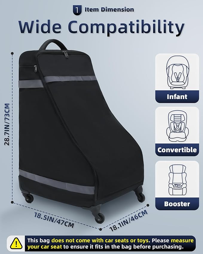 Car Seat Bag Backpack with Wheels for Air Travel Extra Large Padded Carseat Cover Carrier for Airplane Gate Check Bag