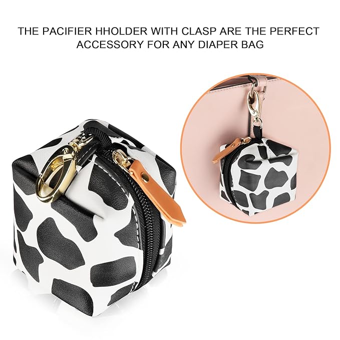 Baby Pacifier Case with Clip, Baby Pacifier Holder Pouch Box for Diaper Bag, Holds 2 Pacifiers for Travel Outdoor Activities, Small Baby Utensils,Black Stone
