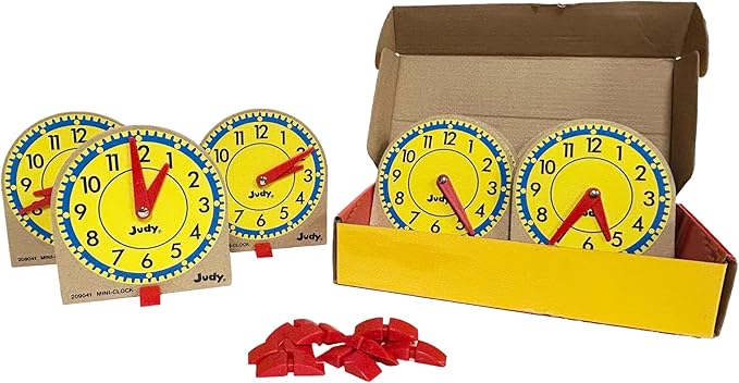 Judy Carson Dellosa 12 Mini Judy Clocks Set, 4" x 4" Learning Clock for Kids Ages 4-8, Kids Analog Clock for Teaching Time, Teaching Time Activity Set for Schools, Homeschool and Daycare