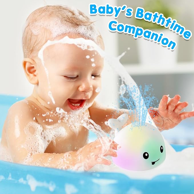 ANGGIKO Baby Bath Toys, Toddler Bath Toys for Kids Ages 1-3, Easter Basket Stuffers for Baby, 1 2 3 Year Boy Girl Gifts Baby Toy 6-12-18 Months Light Up Whale Bath Toy Sprinkler Bathtub Pool Water Toy