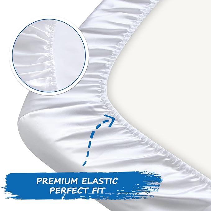 Satin Pack and Play Sheet Fitted, Soft & Silky Portable Playard/Mini Crib Sheets Mattress Cover for Boys and Girls, Compatible with Graco Pack n Play for Baby Hair and Skin, White