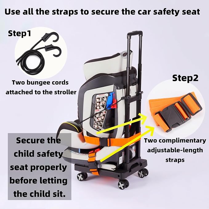 Car Seat Dolly for Airport Folding Car Seat Travel Cart for Airplane - Car Seat Roller with Wheel Cart Carrier with Straps Foldable Luggage Trolley Folding Hand Truck Dolly for Moving