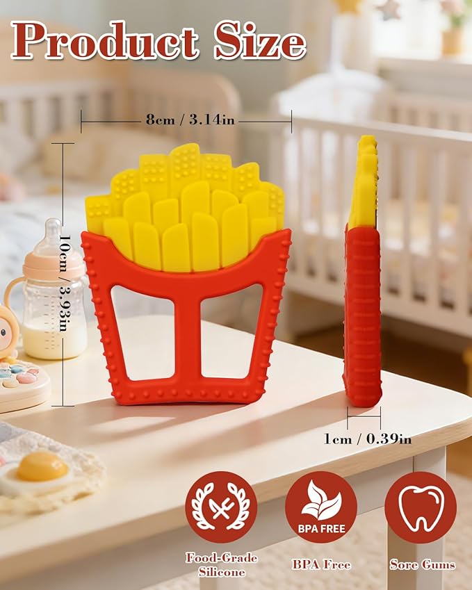 Chuya Infant Teether Baby Toys 0-6 6-12 12-18 Months,French Fries Shape Teething Toy Baby Teething Relief Infant Toys Sensory Toys for Babies Soothes Sore Gums Boys Girls Gift Easy-Grasp