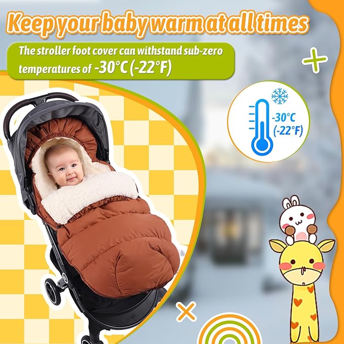 Baby Footmuff for Winter Outdoors Stroller Layer Waterproof Outer Soft Lambswool Liner Designed for Cold Wind Moisture Protection Suitable -30F/-22C Universal Fit Stroller
