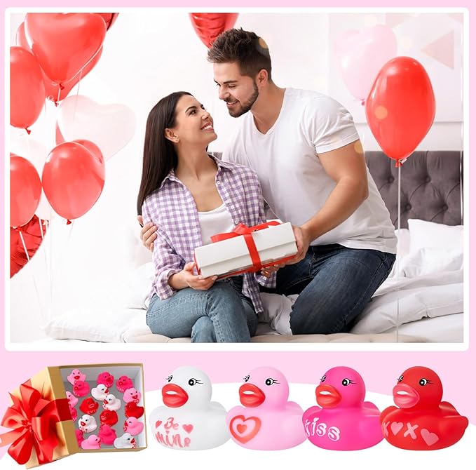 MiniInflat 200 Pcs Valentines Day Rubber Ducks Assorted Rubber Duckies Bulk Mini Pool Toy Ducks for Party Favors Classroom Exchange Gifts