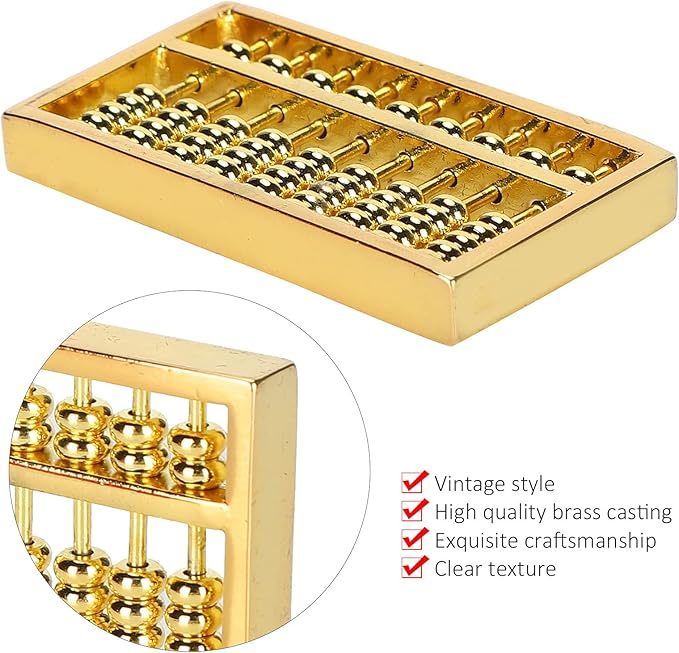 Mini Brass Abacus 9 Gears Chinese Math Calculating Tool Brass Ornaments for Kids Adult Collection Decoration 1.8 * 1in