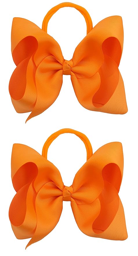 2Pcs 6 Inches Ribbon Baby Girls Headbands Infant Elastic Hairbands Large Cheer Bow Hair Band Accessories for Child Toddlers Girls (Orange)