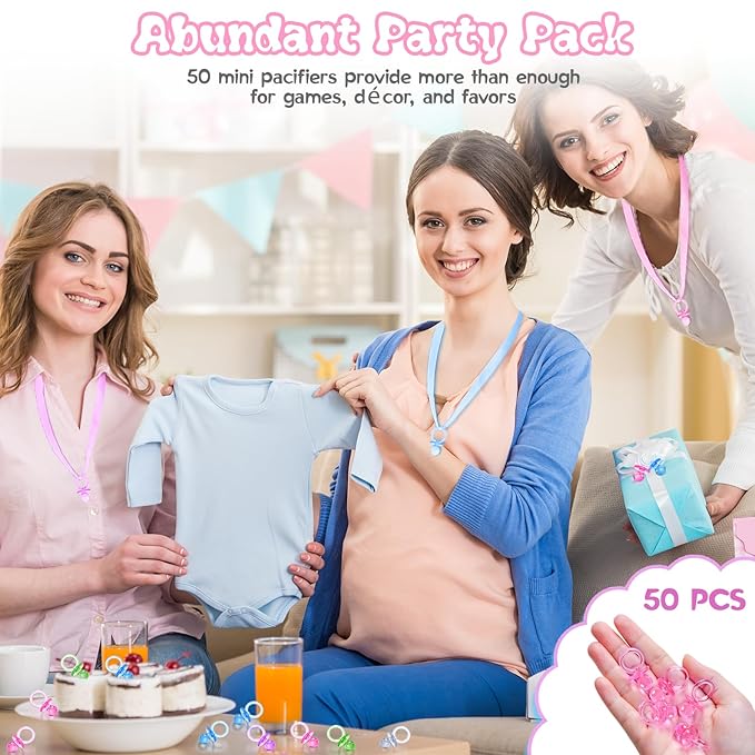 50 Pcs Mini Pacifiers Baby Shower Games Girl, 1.25 Inch Cute Baby Shower Pacifiers, Bulk Acrylic Pacifier for Party Table Scatter, Pacifier Hunt Game, Gender Reveal Decoration Party Favors(Pink)