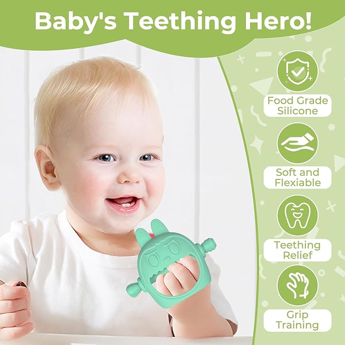 Teething Toys 3-18 Months Baby Teether Toy Toddler Remote Teether for Babies Silicone Hand Teether Mitten Control Remote Teething Glove Set, BPA Free