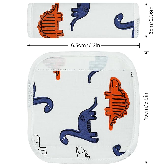 Baby Strap Cover for Children, 2 Pcs Infant Car Seat Belt Cover Pad, Neck Pad Protector for Kids Newborn Toddlers (Navy Dinosaur)
