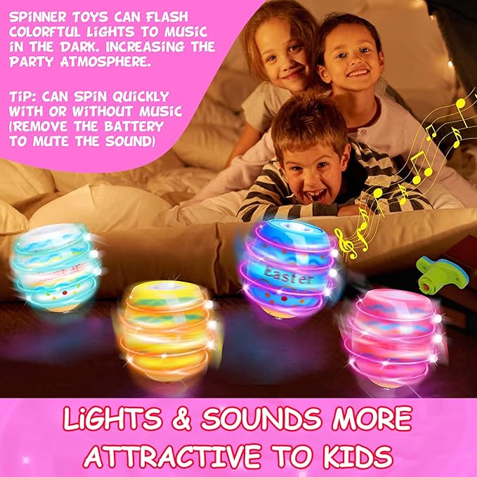 Easter Eggs Toys for Kids, 6 Pack Spinning Top Easter Eggs with Lighting & Music, Fun Easter Basket Fillers, Party Favor Gift for Boys & Girls Ages 3-6