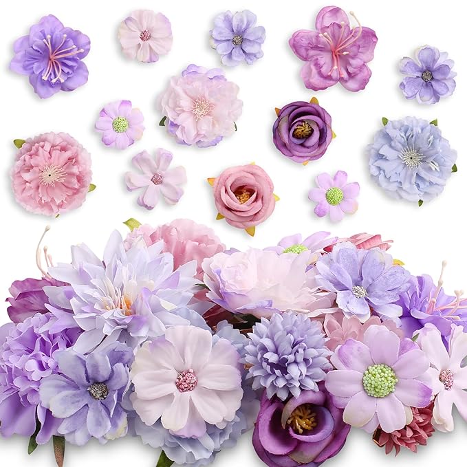 20 Pack Flower Hair Clip Rose Hair Clips Barrettes for Women Flower Accessories Boho Bride Claw Clip Hairpin Brooch Pin Headpiece for Girls Wedding (Purple)