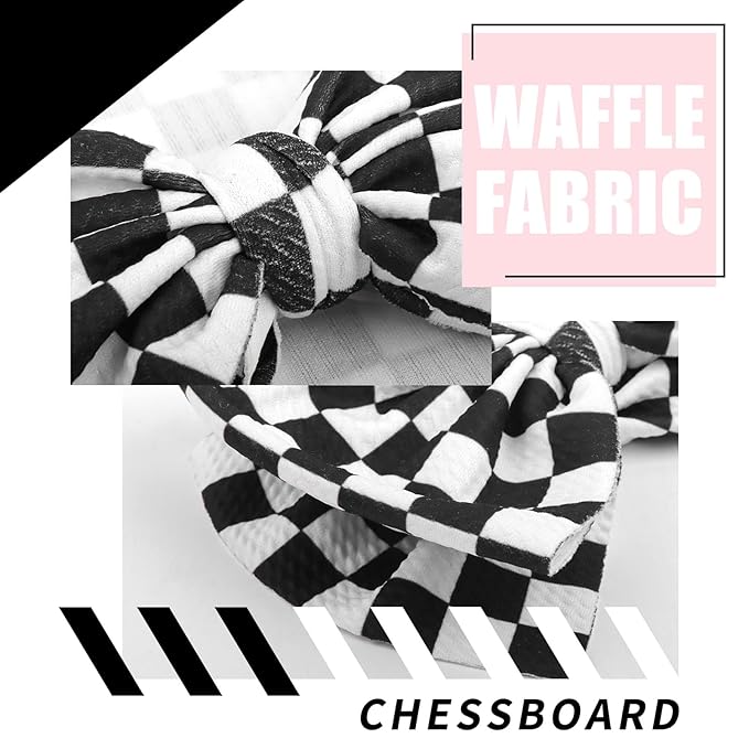 YanJie 2PCS 7’’ Black Bows for Baby Girls Checkered Headband White Bow Infants Toddler Hair Accessories Newborn Headbands Hair Bow Baby Clothes