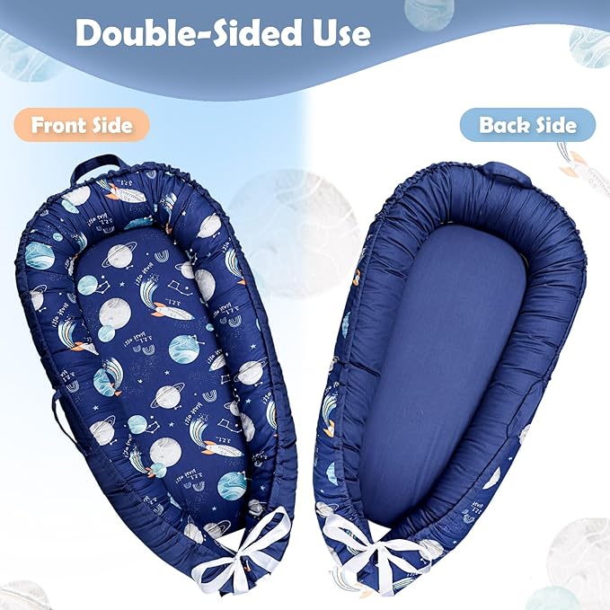 Hooyax Baby Lounger Cover, 100% Cotton Baby Nest Cover, Baby Lounger Replacement Cover，Reversible Newborn Lounger Cover for Boys Girls, Planet (Cover Only)
