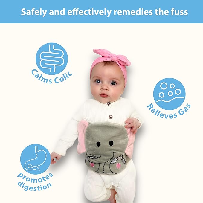 Baby Colic, Gas and Upset Stomach Relief, Baby Heated Tummy Wrap for Newborns - Belly Hugger - Infant Swaddling Belly Belt, Heating Pad with Soothing Warmth for Fussy Infants (Elephant)