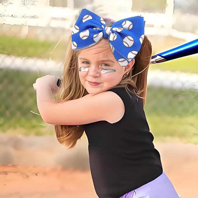 Baseball Baby Bow Headband High Stretchy Soft Nylon Headbands for Infant Girls Toddler Handmade Hairbands with Bows Baseball Hair Accessories Red Blue