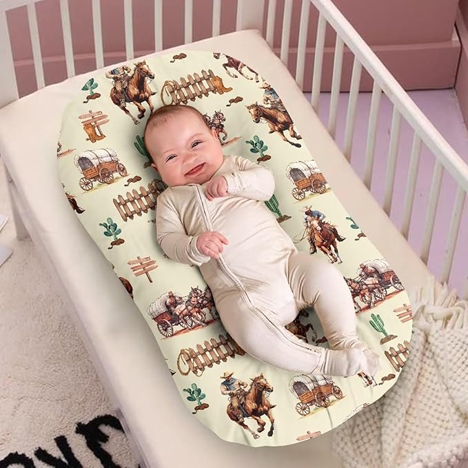Weastren Horse Baby Lounger Cover Pillow for Newborn White Baby Nest Pillow Snuggle Me Lounger Cover Breathable for Boys Girls