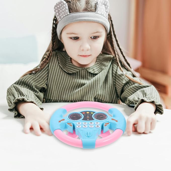 Toyvian Kids Steering Wheel - Toddler Steering Wheel Toy, Simulated Driving Controller, Pretend Driving Toy with Light Music for Boys Girls (Pink)