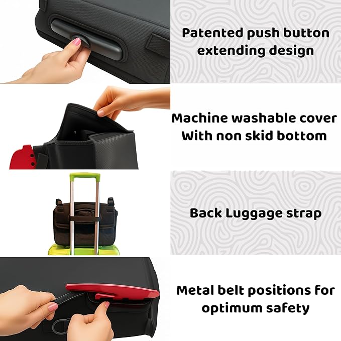 BubbleBum Teleport Backless Booster Car Seat, Kids Booster Seat for Car 40-100 lbs, Telescopic Portable Carseat, Ideal for Everyday Use and Foldable for Travel, 4 Year Old + Child/Toddler - Black