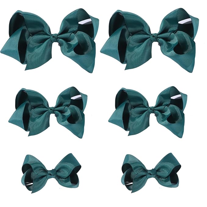 Hunter Green Bows for Girls,6PCS Hand-made Grosgrain Ribbon Hair Bows Alligator Clips Hair Accessories for Little Teen Toddler Girls Kids (Hunter Green)